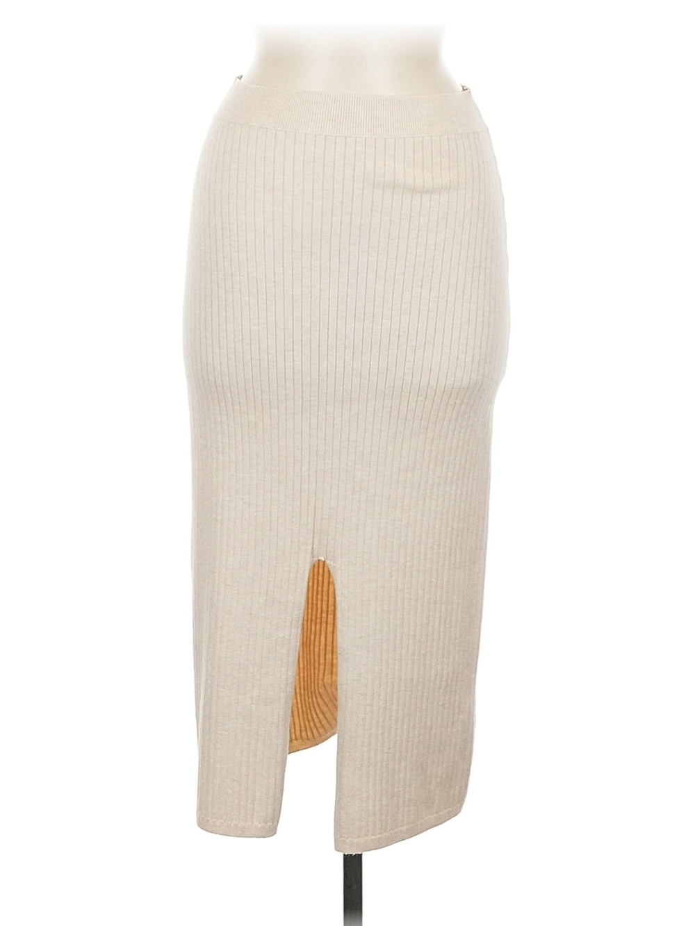 Free People Skyline Cream Ribbed Knit Midi Skirt